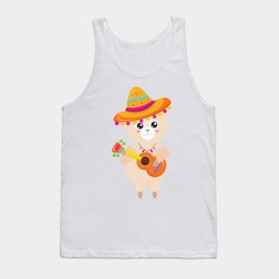 Mexican Llama, Cute Llama, Sombrero, Guitar Tank Top